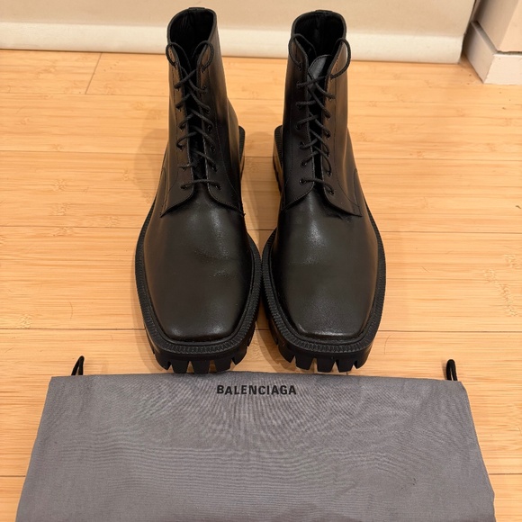 Balenciaga Trooper Lace-Up Leather Boots, Size 13, Black - Picture 1 of 4
